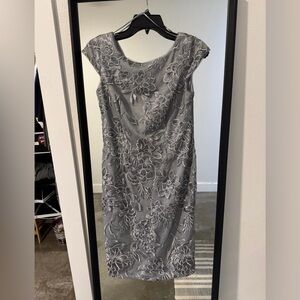 Alex Evenings Silver Sheath Dress with Cap Sleeves